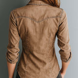 Blouse rétro avec surpiqûres contrastantes et effet délavé
