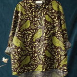 Victoria | Chemise décontractée femme à imprimé floral vintage et oiseaux