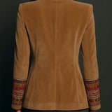 Blazer en velours de polyester à broderies bohèmes