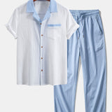 Chemise cubaine à contraste texturé et pantalon droit