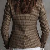 Blazer Ajusté en Tweed Pied-de-Poule Vintage