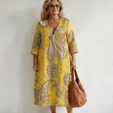 Rowan | Robe midi à motif cachemire doux