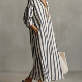 Chemise rayée décontractée Robe longue style bohème