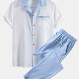 Chemise cubaine à contraste texturé et pantalon droit