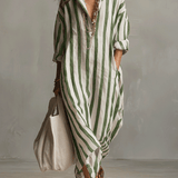 Chemise rayée décontractée Robe longue style bohème