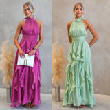 Robe longue dos nu à volants Celestia