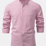 Chemise en seersucker rayé à col montant