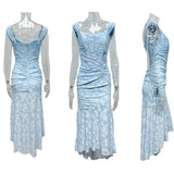 Robe longue fleurie bleu campanule