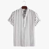 Lorenzo De Luca | Chemise à col mao à rayures côtières pour homme, légère et confortable