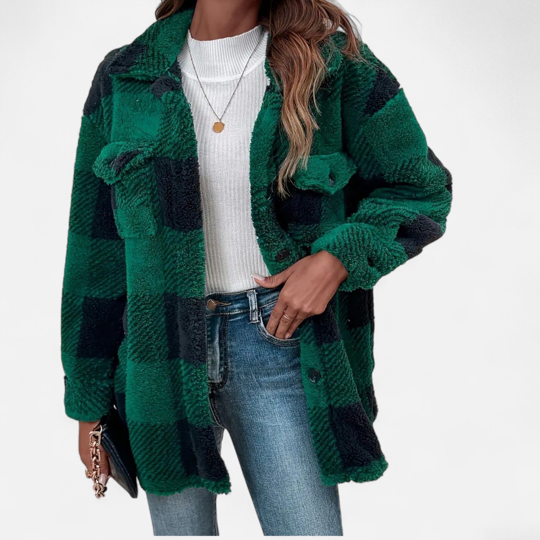 Sophie Laurent | Veste en sherpa à carreaux pour femme
