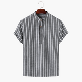 Lorenzo De Luca | Chemise à col mao à rayures côtières pour homme, légère et confortable
