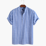 Lorenzo De Luca | Chemise à col mao à rayures côtières pour homme, légère et confortable