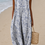 Leah - Robe midi sans manches pour femme, imprimée et ample, style plage