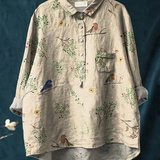 Alice | Chemise décontractée pour femme imprimée motif Rameaux et Rouge-gorges