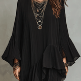 Robe midi bohème noire asymétrique élégante à volants