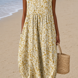 Lucy - Robe mi-longue sans manches ample imprimée de plage pour femme