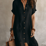 Robe midi décontractée en lin noir style bohème moderne