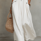 Robe longue bohème blanche zippée sur le devant