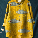 Harper | Chemise décontractée vintage pour femme à motif poisson