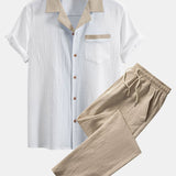 Chemise cubaine à contraste texturé et pantalon droit