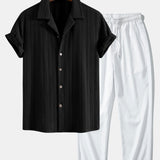 Chemise cubaine en jacquard texturé et pantalon droit à texture froissée