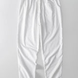Chemise à manches courtes en coton rayé à col mao et pantalon droit en lin