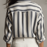 Chemise décontractée à manches longues en coton et lin rayée