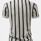 Chemise en maille ajourée à rayures & short 5" à cordon de serrage et texture froissée