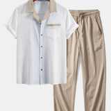 Chemise cubaine à contraste texturé et pantalon droit