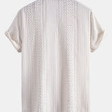 Chemise à col cubain en jacquard géométrique et pantalon droit en lin