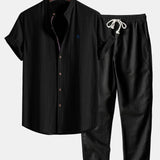 Chemise à manches courtes en aspect lin avec col officier et pantalon droit en lin