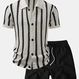 Chemise en maille ajourée à rayures & short 5" à cordon de serrage et texture froissée