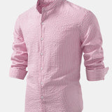 Chemise en seersucker rayé à col montant
