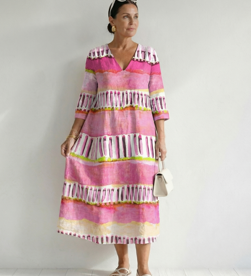 Calla | Robe mi-longue rayée à motifs Easy Flow