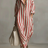 Chemise rayée décontractée Robe longue style bohème