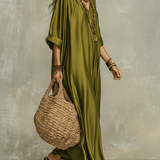Robe longue bohème décontractée vert olive