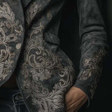 Blazer en éco-daim à motif floral gaufré gris taupe