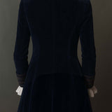 Veste longue brodée en velours polyester bleu marine vintage