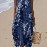 Sadie - Robe de Plage Longue Fluide sans Manches Imprimée Femme