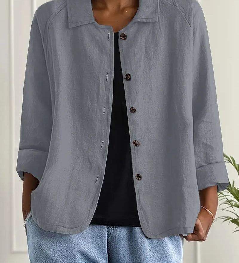 Amélie Rousseau | Veste en lin boutonnée Sky Breeze à l'élégance décontractée pour femme