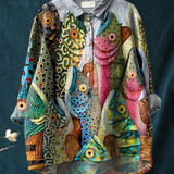 Esme | Chemise décontractée à imprimé poisson humoristique vintage