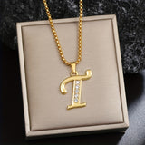 Collier initiale avec accent en cristal | Or