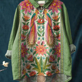 Arabella | Chemise décontractée vintage pour femme avec imprimé floral et oiseaux