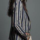 Blazer rayé en coton et lin à imprimé floral bohème