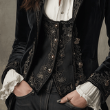 Blazer élégant en velours noir brodé
