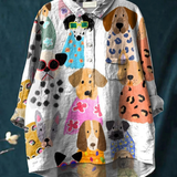 Lucy | Chemise décontractée pour femme avec imprimé chiot dessin animé coloré et amusant