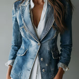 Blazer en jean délavé, coupe tailleur vintage décontractée