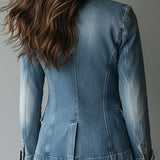 Blazer en jean délavé, coupe tailleur vintage décontractée