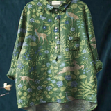 Géorgie | Chemise décontractée vintage pour femme avec imprimé artistique floral animalier