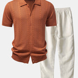 Chemise boutonnée en maille jacquard torsadée et pantalon droit en lin